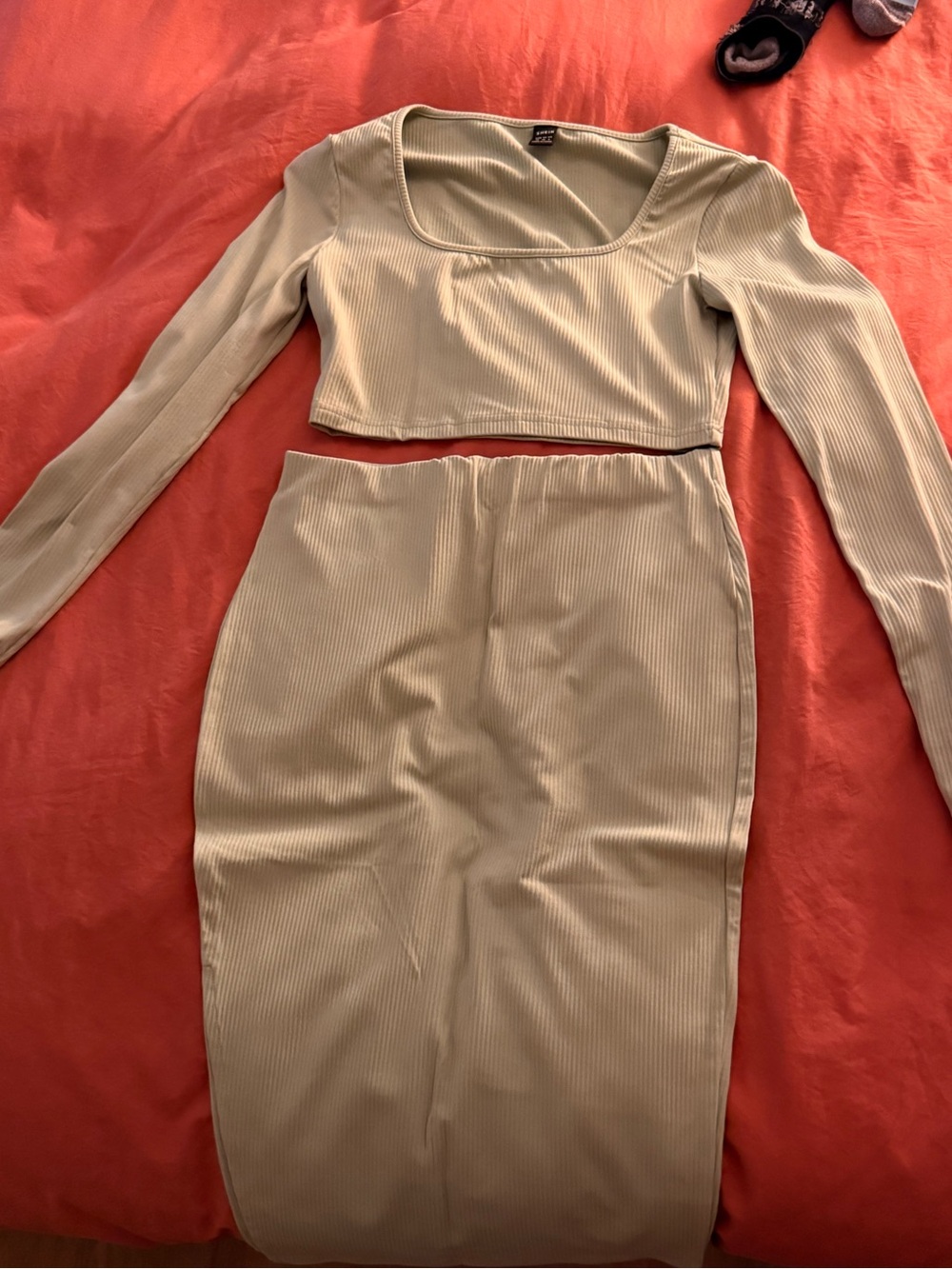 Ribbed Sage Green Two-Piece Skirt Set